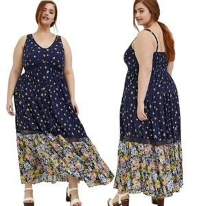 Torrid Navy Mixed Floral Challis Button Maxi Dress size 2x 18-20